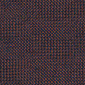 Navy and burnt orange woven textile sample, “cleo 22 magma” from miniforms’ “d” collection, features a dense, square geometric pattern.