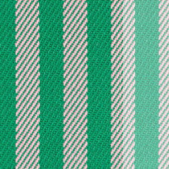 Woven fabric sample, green and pink stripes, vertical ribbed pattern, tight textured weave, miniforms voulez vous fragola menta.