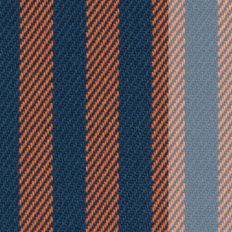 Woven textile sample, navy blue and orange striped fabric, diagonal weave pattern in grid layout, miniforms voulez vous tiramisu collection.
