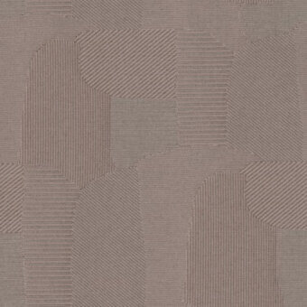 Geometric textile sample in tobacco brown features woven diagonal lines within irregular blocks, creating a textured, abstract architectural pattern.