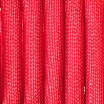 Red textile netting with vertical columns, displaying a dense weave and consistent color; silver tag reads “moroso fabric mathilda rope”.