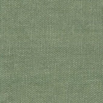 Sage green fabric sample with dense weave, granular texture, and grid pattern; label reads "moroso capri col. 33 sage – q."