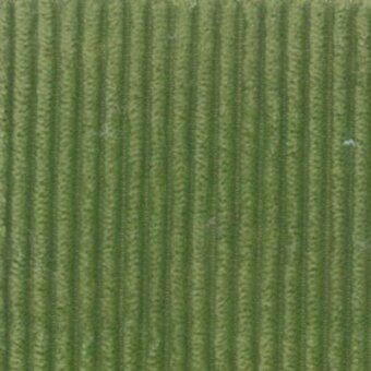 Olive-green corduroy fabric texture with vertical ribs, displaying a matte finish and linear pattern; Moroso “Floki Grass” sample labeled “q.”