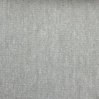 Moroso Hyle fabric sample, muted gray, tightly woven texture with printed material identification text along the bottom edge.