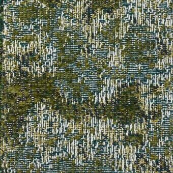 Nembro fabric sample by Moroso, A7053-q, features muted green, blue, and cream woven texture with irregular, organic pattern.