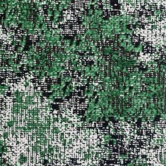Moroso Nembro fabric sample, woven textile with mint green, black, and off-white irregular grid pattern and textured, dimensional weave.