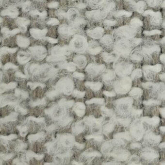 Whitetaupe boucle fabric texture with irregular looped pile, heathered tone, and woven darker thread; Moroso Gorky collection, color 053.