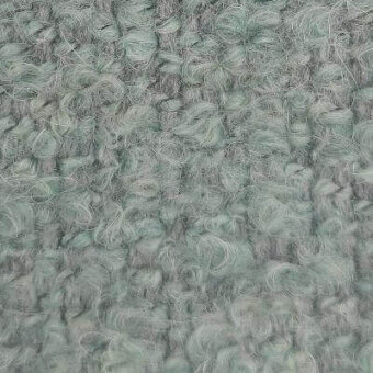 Moroso Gorky Col 81 fabric, looped nubby texture, muted agata green with gray and teal tones, dense three-dimensional weave.