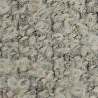Moroso Gorky fabric texture, Ecru A1593, dense looped pile with heathered cream and beige tones, voluminous irregular pattern.