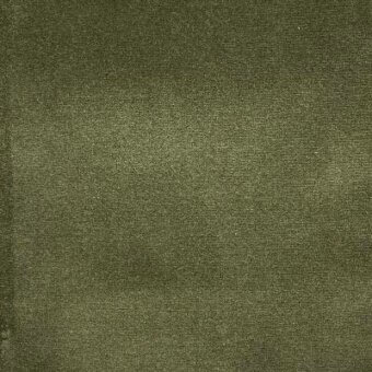 Moroso Regal fabric sample, moss green linen texture, distressed finish with visible label displaying color code A6129-E052.