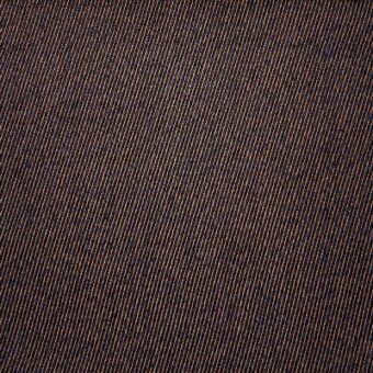 Woven fabric texture, deep brown with orange and blue threads, features a consistent diagonal rib pattern and slightly rough surface.