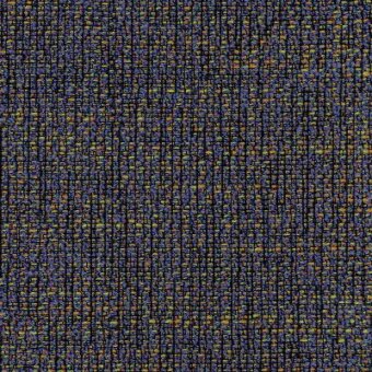 Blueberry textile with mustard and orange accents displays a dense, irregular grid pattern of vertical and horizontal lines creating a textured surface.
