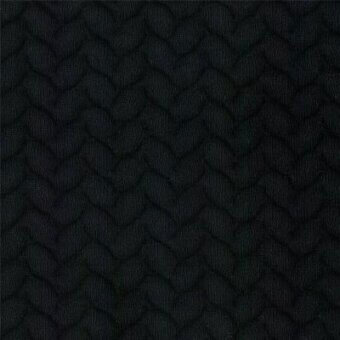 Black woven fabric texture, stylized braid pattern, chevron formation, matte finish, Moroso baby braid mini me midnight fabric sample.