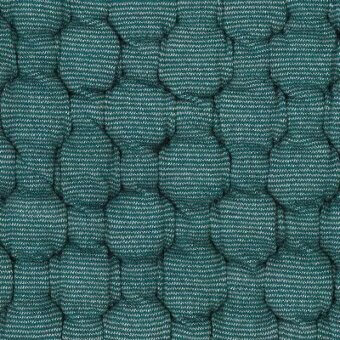 Moroso fabric sample, teal woven textile, repeating raised dot pattern with heathered gray threads and quilted texture.