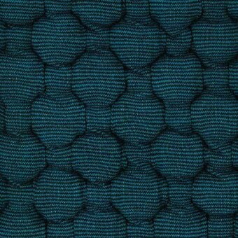 Moroso fabric sample, dark teal, features a repeating hexagonal grid of raised, textured circular elements in a caviar-like looped weave.