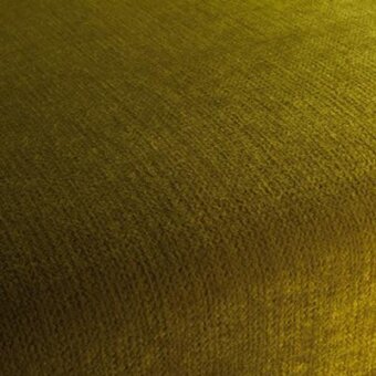 Moroso fabric sample, golden-yellow woven textile, dense linear texture with visible label displaying product details and color code.