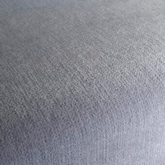 Moroso fabric sample, muted gray woven texture, short pile with directional nap, labeled “big punch ch3125 092 aquamarine” textile.