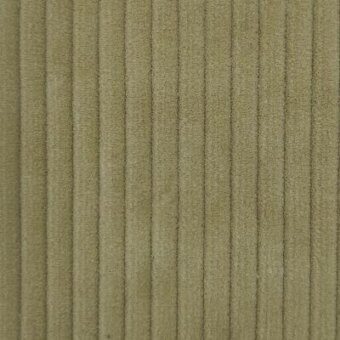 Olive-green corduroy fabric texture with narrow, vertical wales and a matte finish; medium weight natural fiber composition detailed closeup.