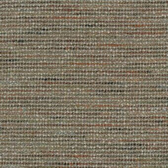 Moroso Polka fabric sample, gray-green with orange and dark gray horizontal stripes, displaying a dense woven texture and product codes a1522–869.040.