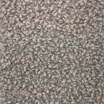 Moroso Zampogna fabric sample in pewter gray features a dense, looped fiber texture with heathered tonal variations and consistent spherical forms.