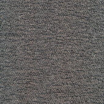 Moroso Clunis fabric sample, gray woven texture, granular surface with mottled brown tones and identifying text label.