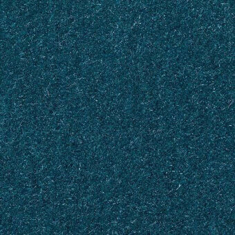 Moroso fabric sample, teal woven textile, speckled with silver threads, displaying a dense, fibrous texture and looped construction; label details Zanzibar 7059.24 peacock.
