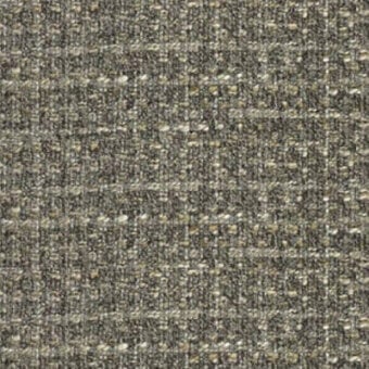 Gray woven fabric sample with heathered texture, beige, olive, and gold tones, dense tweed-like structure, irregular nubby surface.