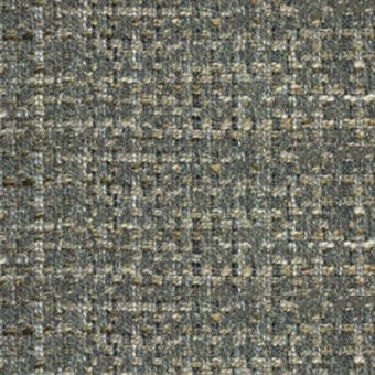 Gray tweed fabric sample with heathered mustard yellow, beige, and silver threads; dense, nubby weave—Pacini & Cappellini A54.