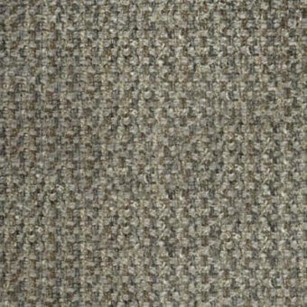 Woven fabric sample, muted gray and beige tweed, dense irregular texture with subtle gold highlights, matte finish, pacini & cappellini branding.