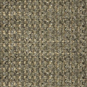 Woven tweed fabric sample, olive green and tan, displaying a heathered texture with vertical lines and a nubby, granular surface.