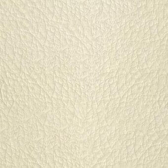 Leather sample, off-white color, with a dense, irregular raised pattern resembling stylized foliage and a matte finish.