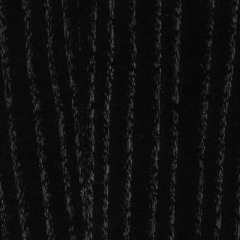 Stained ash wood texture with vertical grain, uniformly black, slightly rough surface, visible density variations, for furniture applications.