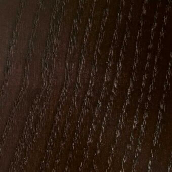 Dark brown ash wood grain with wenge stain, featuring a pronounced vertical pattern and matte, smooth texture.