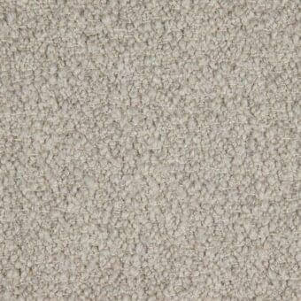 Beige bouclage fabric texture with dense, looped pile and horizontal warp threads, displaying a subtle linear pattern and matte finish.