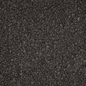 Bouclage fabric sample, charcoal gray, dense looped texture with nubby surface and matte finish for upholstery.
