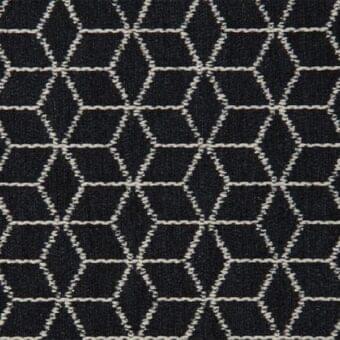 Rabat fabric sample, geometric pattern, dark gray and beige woven textile, interlocking diamonds and hexagons, grid arrangement, model 12823 37.