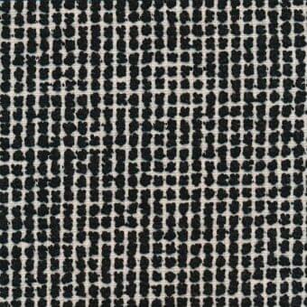 Porada Tammy B 018 fabric sample, light beige woven grid with scattered dark gray circular shapes, textured pattern.