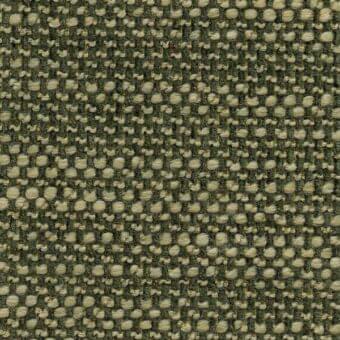 Madras fabric sample, green and cream, dense woven texture with raised circular pattern, Porada collection.