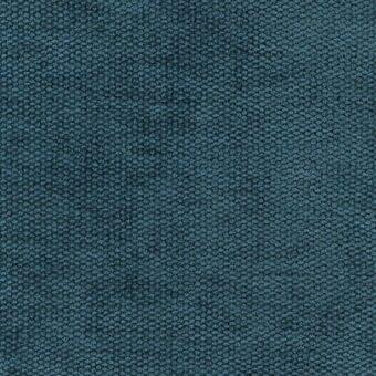 Teal-blue woven fabric texture features a dense, repeating pattern of small, rounded nodes with a matte finish; “Moran” fabric from Porada collection.