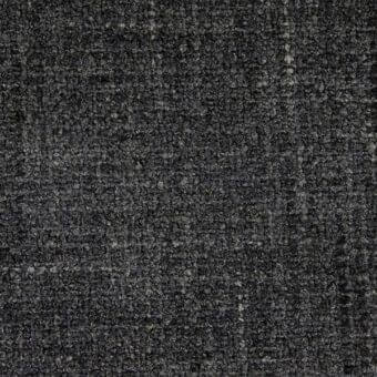 Dark gray woven fabric sample with a nubby texture and subtle grid pattern, displaying a dense, uniform charcoal tone under diffused lighting.