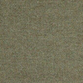 Porada fabric sample, olive-green serge weave, dense heathered texture with brown and gray threads, matte finish, uniform grid pattern.