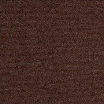 Porada fabric sample, muted brown serge, dense weave with heathered texture and white label detailing brand and fabric code.