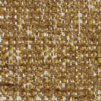 Potocco Cross A2S Ocra fabric texture, woven tweed with ochre and off-white yarns, dense cross-hatch pattern, nubby surface.