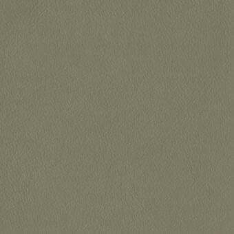 Full-grain leather sample, olive-green, mottled texture with fine grain; matte finish, labeled “galea leather verde mimetico c4n” by Potocco.