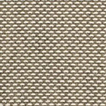 Textile sample, gray-brown woven fabric, grid pattern with off-white threads, dense heathered texture, Potocco outdoor coverings collection.