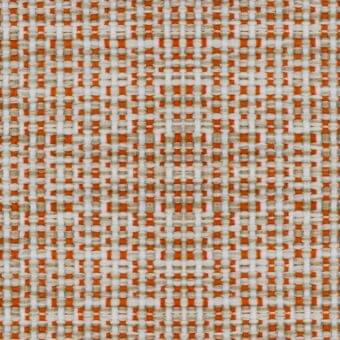 Potocco Soul Arancio ZK outdoor fabric, white and orange grid weave, coarse texture, matte finish, durable material.