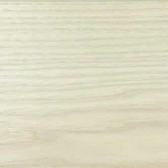 White stained ash wood texture with horizontal linear grain, matte finish, and subtle beige-gray tonal variations on a light gray background.