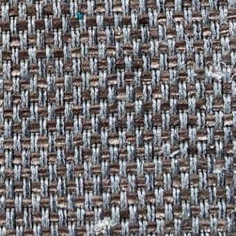 Woven fabric texture, muted brown and cool gray basketweave, dense yarn intersections, matte finish, studio sample with “presotto” label.