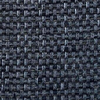 Dark gray woven fabric texture with a heathered, nubby surface and grid-like weave; sample labeled “presotto fabrics drop f drp27”.