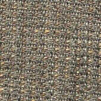 Presotto Allure Match fabric, gray and golden-brown, irregular woven texture with nubby fibers and a grid-like, dynamic pattern.